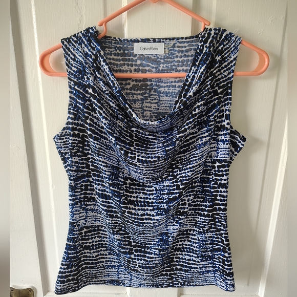 Calvin Klein Tops - Calvin Klein Women's Small Blue Patterned Sleeveless Cowl Neck Top